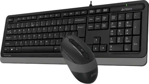 A4Tech F1010 Fstyler Wired Multimedia Desktop Set, FK10 Keyboard with 12 Hotkeys and Spill Protection, FM10 Optical Mouse 1600 DPI, USB, Black/Grey