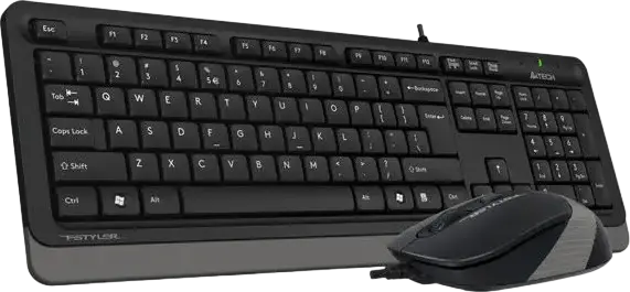 A4Tech F1010 Fstyler Wired Multimedia Desktop Set, FK10 Keyboard with 12 Hotkeys and Spill Protection, FM10 Optical Mouse 1600 DPI, USB, Black/Grey