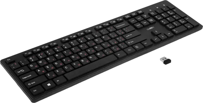 Tastatura Wireless Chiclet SVEN KB-E5800W, 2.4 GHz USB, Membrana cu Feedback Tactil, 104 Taste, 12 Functionalitati Multimedia, Profil Slim, Neagra