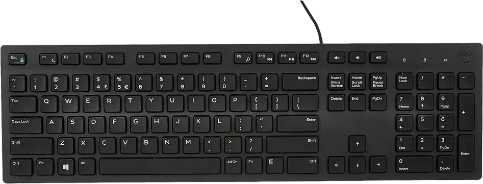Dell KB216 Wired USB Keyboard, Full-size Chiclet Membrane Design, Spill-Resistant with Multimedia Keys, Black, 1.8m Cable