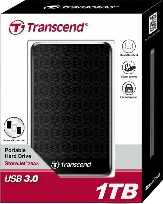 Hard Disk Extern Portabil Transcend StoreJet 25A3 1 TB HDD 2.5" USB 3.1 Gen 1 5Gbps cu sistem de absorbție a șocurilor și backup automat One-Touch