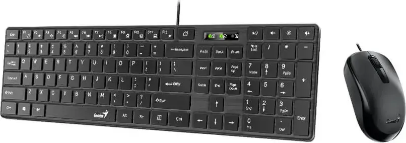 Genius SlimStar C126 Wired Keyboard and Mouse Combo, USB, Chocolate Keycaps, AI Copilot Key, 1200 DPI Optical Ambidextrous Mouse, Black