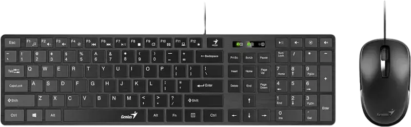 Genius SlimStar C126 Wired Keyboard and Mouse Combo, USB, Chocolate Keycaps, AI Copilot Key, 1200 DPI Optical Ambidextrous Mouse, Black