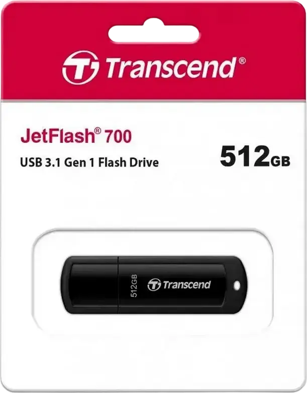 Stick USB Transcend JetFlash 700 TS512GJF700 512GB USB 3.1 Gen 1, Viteza Citire 90MB/s, Conector USB Type-A, Carcasa Plastic Neagra, Software Elite