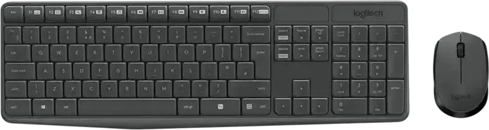 Set Tastatura si Mouse Wireless Logitech MK235, Receptor USB RF 2.4 GHz, Tastatura cu Membrana Full-size cu Pad Numeric, Mouse Optic 1000 dpi, Gri