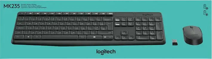 Set Tastatura si Mouse Wireless Logitech MK235, Receptor USB RF 2.4 GHz, Tastatura cu Membrana Full-size cu Pad Numeric, Mouse Optic 1000 dpi, Gri