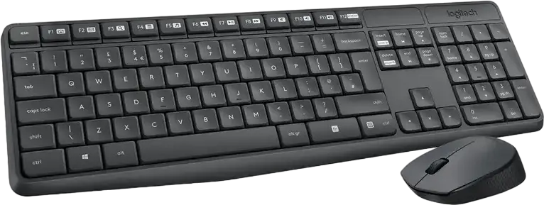 Set Tastatura si Mouse Wireless Logitech MK235, Receptor USB RF 2.4 GHz, Tastatura cu Membrana Full-size cu Pad Numeric, Mouse Optic 1000 dpi, Gri