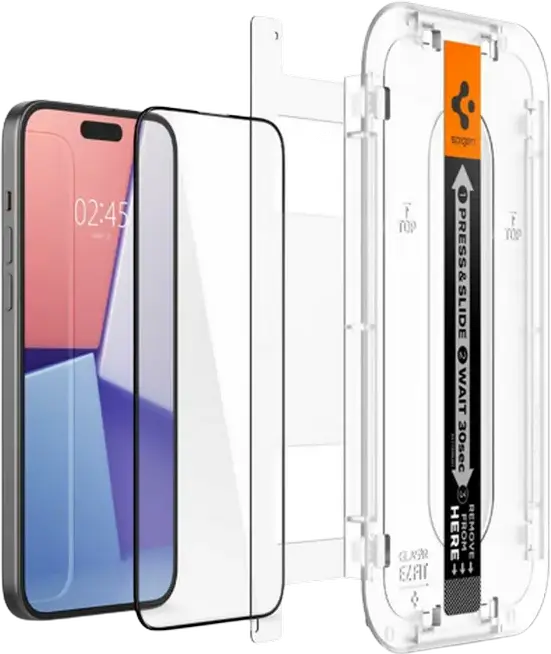 Protectie Ecran Sticla Temperata Spigen Glas.tR EZ Fit pentru iPhone 15 Pro, Duritate 9H, Grosime 0.2mm, Sticla Transparenta 2.5D cu Tava de Aliniere