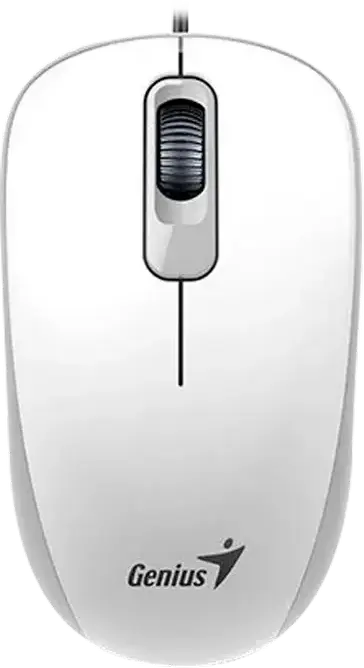 Genius DX-110 Wired Optical Mouse, White, 1200 DPI, 3 Buttons, Ambidextrous Design, USB Interface, 1.5m Cable, Compatible with Windows and macOS
