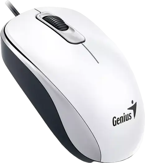 Genius DX-110 Wired Optical Mouse, White, 1200 DPI, 3 Buttons, Ambidextrous Design, USB Interface, 1.5m Cable, Compatible with Windows and macOS