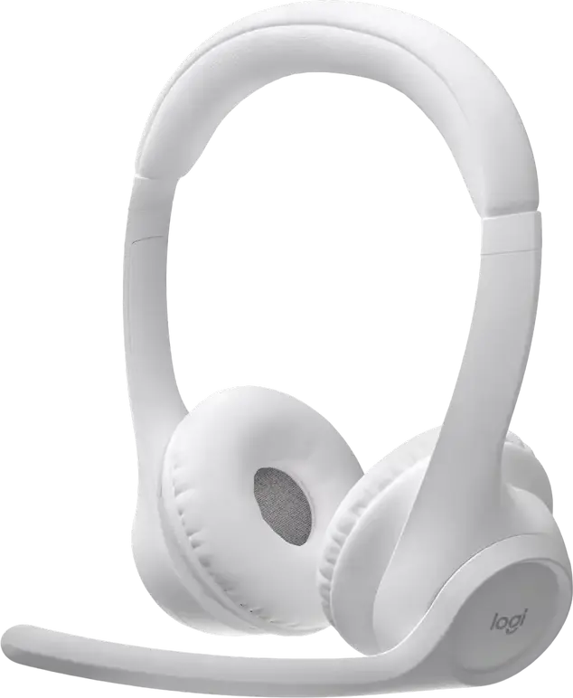 Logitech Zone 300 Wireless Bluetooth 5.3 Headset, White, Dual Beamforming Noise-Canceling Microphones, 16h Talk Time, 30mm Drivers, Ultra-Lightweight