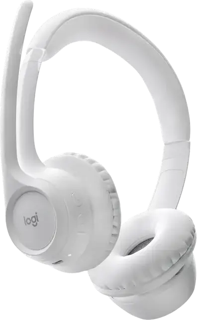 Logitech Zone 300 Wireless Bluetooth 5.3 Headset, White, Dual Beamforming Noise-Canceling Microphones, 16h Talk Time, 30mm Drivers, Ultra-Lightweight