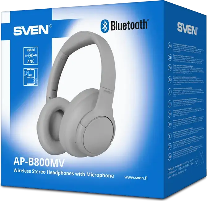 Casca Wireless Over-Ear SVEN AP-B800MV - Gri, cu ANC Hibrid, Bluetooth 5.4, Difuzoare 40mm, Baterie 85h, Protectie IPx4, USB-C, Aplicatie Smart Life