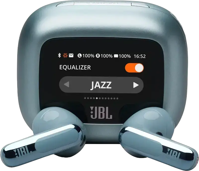 JBL Live Flex 3 True Wireless Open-Stick Earbuds - Blue, with 12mm Drivers, True Adaptive Noise Cancelling, 6 Microphones, Touchscreen Charging Case, IP54