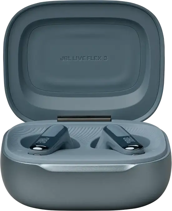JBL Live Flex 3 True Wireless Open-Stick Earbuds - Blue, with 12mm Drivers, True Adaptive Noise Cancelling, 6 Microphones, Touchscreen Charging Case, IP54