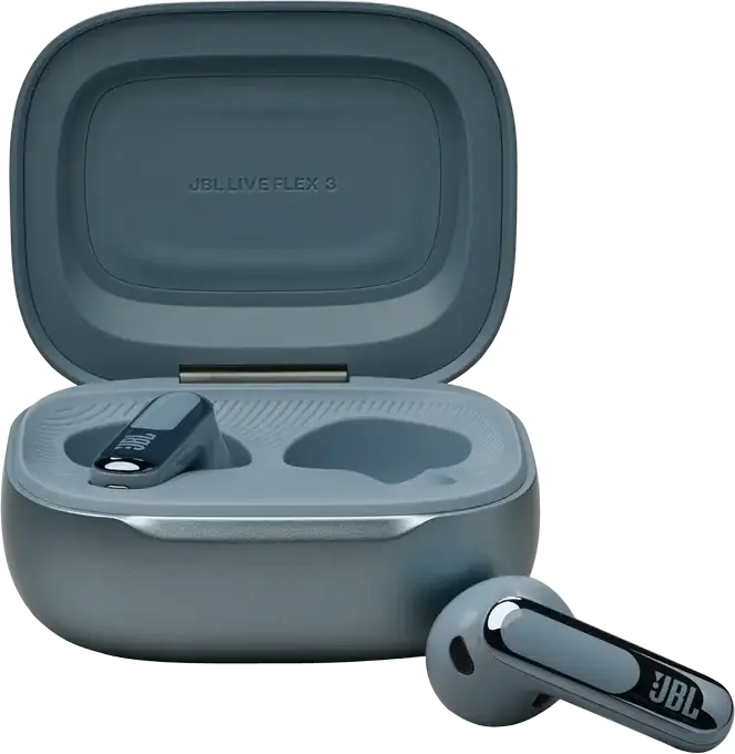 JBL Live Flex 3 True Wireless Open-Stick Earbuds - Blue, with 12mm Drivers, True Adaptive Noise Cancelling, 6 Microphones, Touchscreen Charging Case, IP54