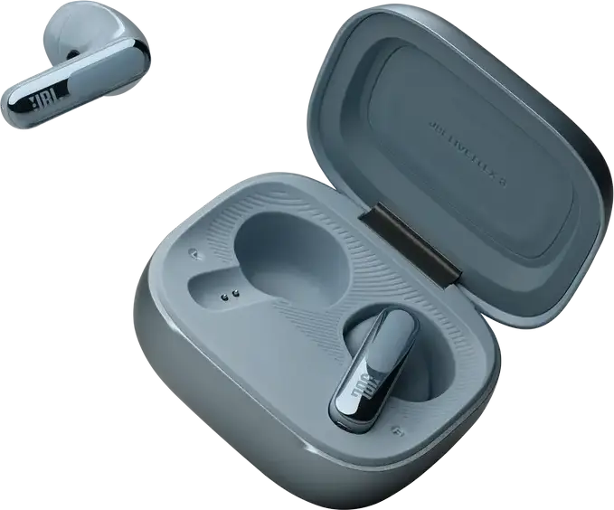 JBL Live Flex 3 True Wireless Open-Stick Earbuds - Blue, with 12mm Drivers, True Adaptive Noise Cancelling, 6 Microphones, Touchscreen Charging Case, IP54