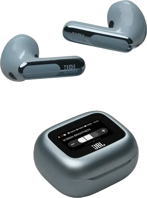 JBL Live Flex 3 True Wireless Open-Stick Earbuds - Blue, with 12mm Drivers, True Adaptive Noise Cancelling, 6 Microphones, Touchscreen Charging Case, IP54