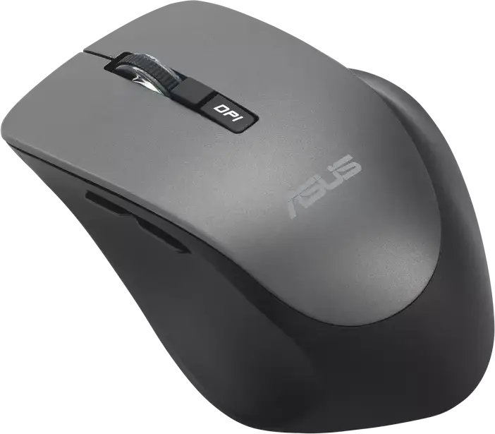 Беспроводная оптическая мышь ASUS WT425, серая, RF 2.4 ГГц USB-ресивер, регулируемое разрешение 1000/1600 DPI, 6 кнопок, бесшумный клик, эргономичный дизайн, Windows 11/10, Chrome OS