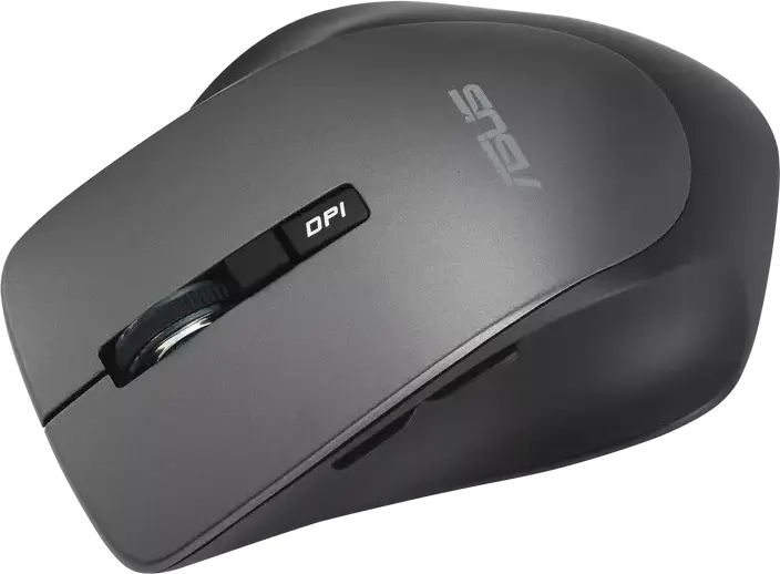 Беспроводная оптическая мышь ASUS WT425, серая, RF 2.4 ГГц USB-ресивер, регулируемое разрешение 1000/1600 DPI, 6 кнопок, бесшумный клик, эргономичный дизайн, Windows 11/10, Chrome OS