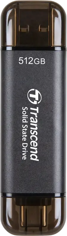 Transcend ESD310C Portable SSD 512 GB, Black, USB 3.2 Gen 2x1 10Gbps, Dual USB Type-A and Type-C, 3D NAND, Read up to 1050MB/s, AES 256-bit Encryption, exFAT
