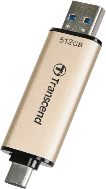 Stick USB Transcend JetFlash 930C Dual USB 3.2 Gen 1 Type-A și Type-C, 512 GB, Memorie 3D NAND, Viteza citire 420MB/s, scriere 400MB/s, Suport OTG, Auriu
