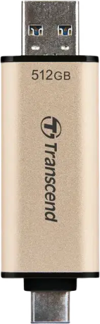 Stick USB Transcend JetFlash 930C Dual USB 3.2 Gen 1 Type-A și Type-C, 512 GB, Memorie 3D NAND, Viteza citire 420MB/s, scriere 400MB/s, Suport OTG, Auriu