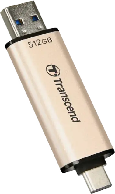 Stick USB Transcend JetFlash 930C Dual USB 3.2 Gen 1 Type-A și Type-C, 512 GB, Memorie 3D NAND, Viteza citire 420MB/s, scriere 400MB/s, Suport OTG, Auriu