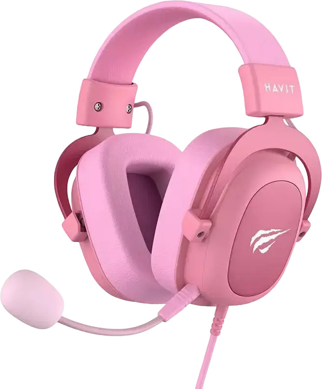 Havit H2002d Wired Over-Ear Gaming Headset, 53mm Dynamic Drivers, Detachable Omnidirectional Microphone, 3.5mm Jack, Noise-Isolating, Pink