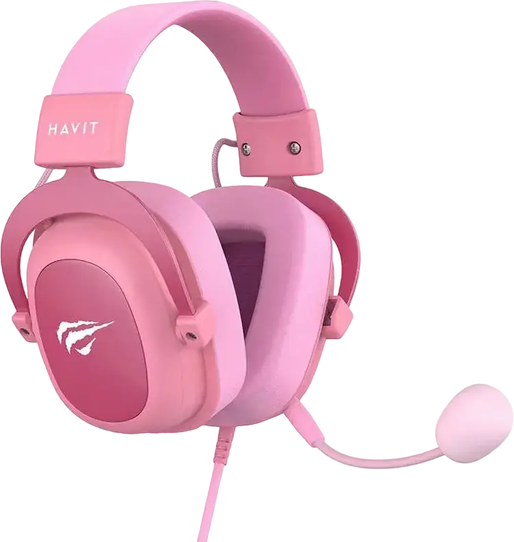 Havit H2002d Wired Over-Ear Gaming Headset, 53mm Dynamic Drivers, Detachable Omnidirectional Microphone, 3.5mm Jack, Noise-Isolating, Pink