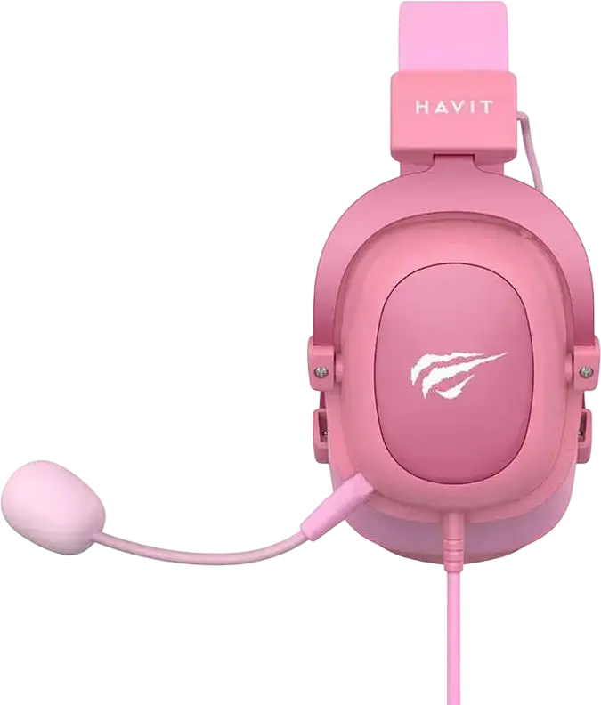 Havit H2002d Wired Over-Ear Gaming Headset, 53mm Dynamic Drivers, Detachable Omnidirectional Microphone, 3.5mm Jack, Noise-Isolating, Pink