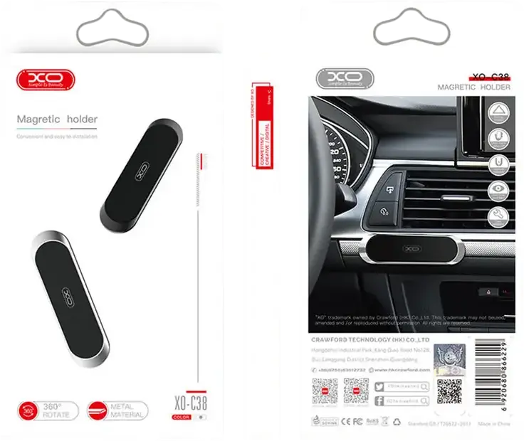 XO C38 Magnetic Car Phone Holder, 360 Degree Rotation, Metal Construction, Strong Silicone Adhesive Dashboard Mount, Black