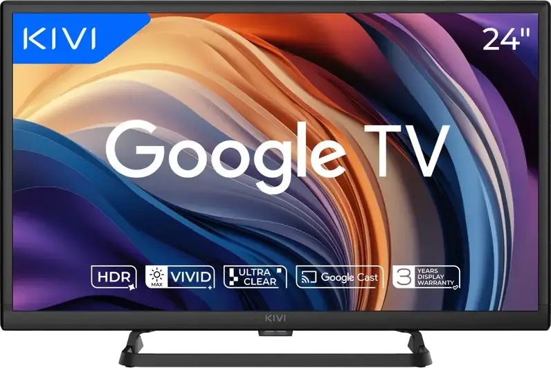 Телевизор KIVI 24H710QB Optima L5 24" LED, HD 1366x768, Google TV, 8ГБ памяти, 3x HDMI, Bluetooth 5.0, Безрамочный дизайн, Dolby Audio, Черный