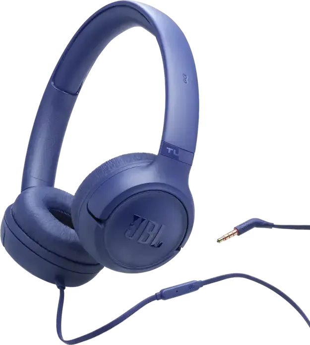 JBL Tune 530 On-Ear Wired Headphones, Closed-Back Dynamic Driver, Integrated Microphone, Foldable Design, Pure Bass Sound, Blue