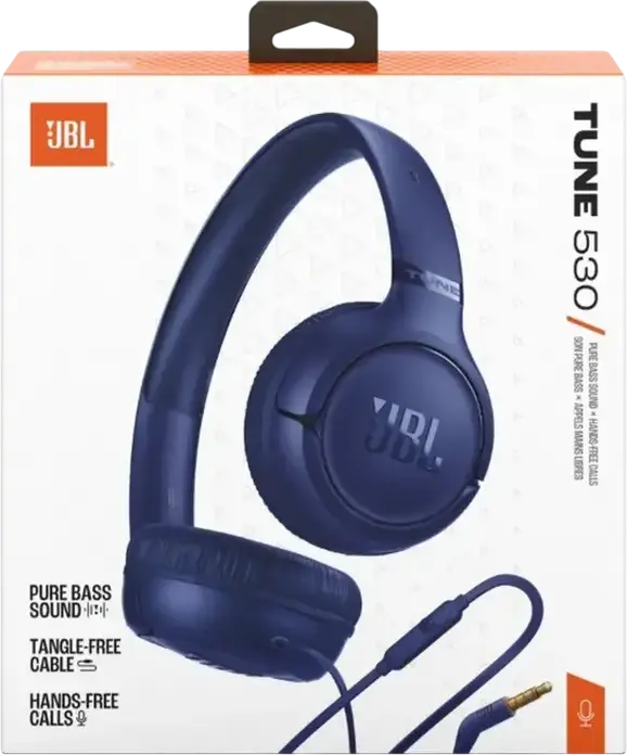 JBL Tune 530 On-Ear Wired Headphones, Closed-Back Dynamic Driver, Integrated Microphone, Foldable Design, Pure Bass Sound, Blue