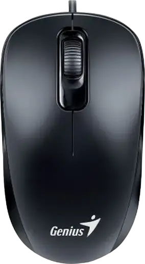 Genius DX-110 Wired Optical Mouse, Black, 1200 DPI, 3 Buttons, Ambidextrous Design, USB Interface, 1.5m Cable, Compatible with Windows and macOS