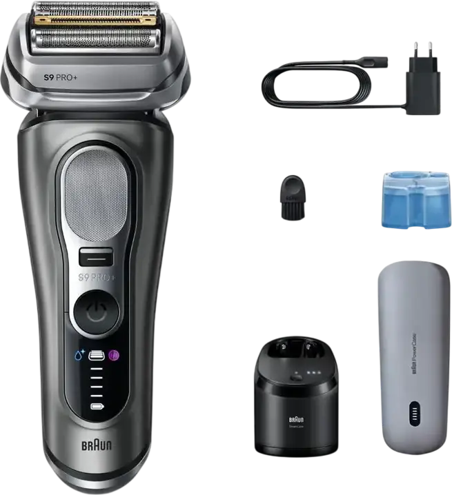 Aparat de ras electric Braun Series 9 Pro+ 9675cc, Sistem cu Sita, Wet & Dry, Pro SensoAdapt, Centru 6in1 SmartCare, PowerCase, Baterie Li-Ion