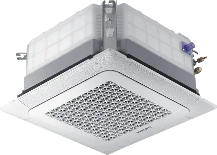 Samsung AJ052TNNDKH 4-Way Ceiling Cassette Air Conditioner, 17k BTU, 5.2kW Cooling, 5.6kW Heating, Class A, R-410A, SmartThings, White