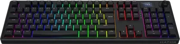 Tastatura Mecanica HATOR Skyfall 100 PRO Wireless Full-size, Conectivitate Tri-mode, Switch-uri Aurum Vanila Silent Linear, Negru, Baterie 8000mAh, Ecran TFT, RGB