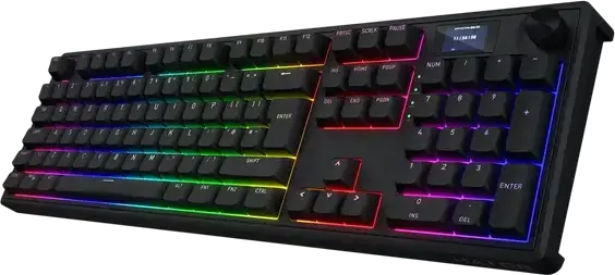 Tastatura Mecanica HATOR Skyfall 100 PRO Wireless Full-size, Conectivitate Tri-mode, Switch-uri Aurum Vanila Silent Linear, Negru, Baterie 8000mAh, Ecran TFT, RGB