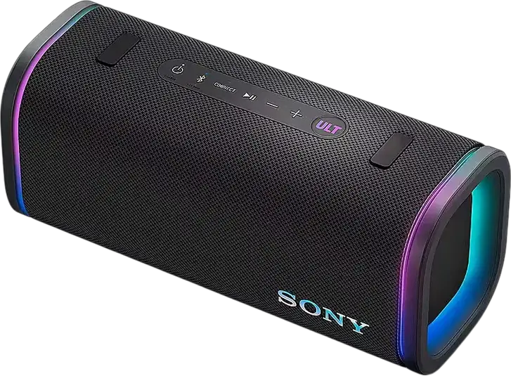 Sony ULT Field 5 Portable Bluetooth Speaker, Black, ULT POWER SOUND, Waterproof Dustproof Rustproof, 2-Way System with Passive Radiator, 360 Party Light, Shoulder Strap
