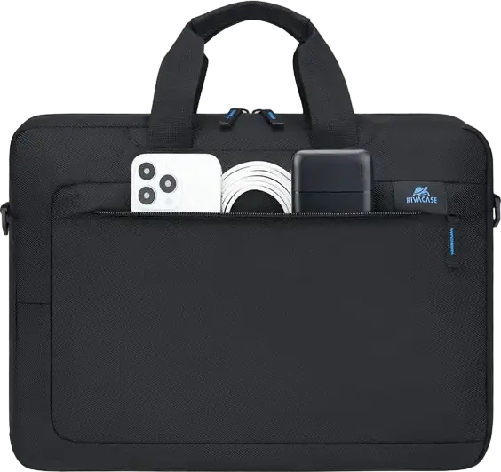 Rivacase 8036 Laptop Bag Briefcase for 15.6" to 16" Laptops, Water-Resistant Black Polyester Case with Shoulder Strap and Tablet Pocket