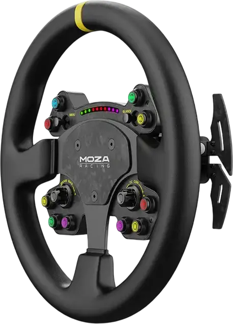 MOZA RS V2 Sim Racing Steering Wheel, 330mm Genuine Leather and Forged Carbon Fiber, Magnetic Dual-Clutch Paddles, RGB Shift Light, Wireless