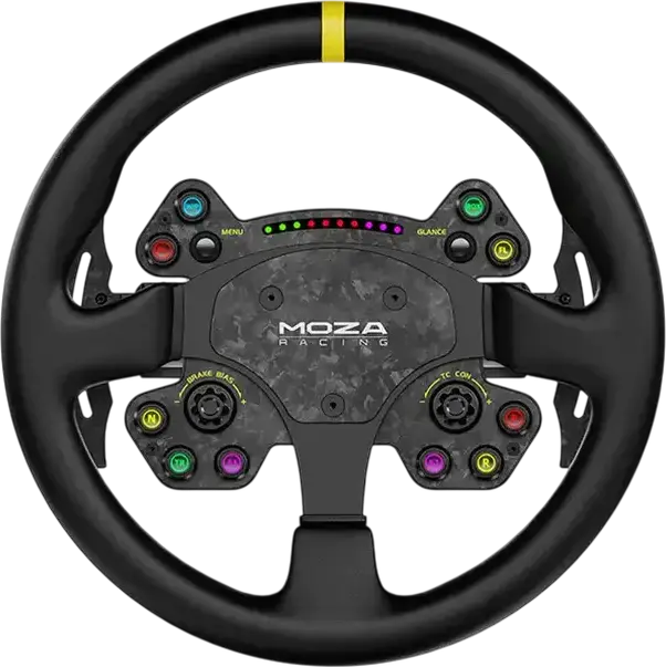 MOZA RS V2 Sim Racing Steering Wheel, 330mm Genuine Leather and Forged Carbon Fiber, Magnetic Dual-Clutch Paddles, RGB Shift Light, Wireless
