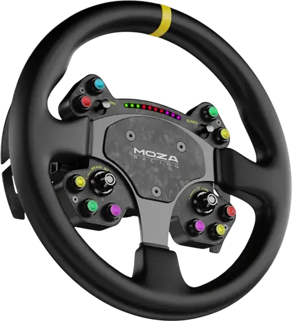 MOZA RS V2 Sim Racing Steering Wheel, 330mm Genuine Leather and Forged Carbon Fiber, Magnetic Dual-Clutch Paddles, RGB Shift Light, Wireless