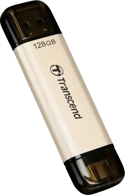 Stick USB Transcend JetFlash 930C Dual USB 3.2 Gen 1 Type-A și Type-C, 128 GB, Memorie 3D NAND, Viteza citire 420MB/s, scriere 400MB/s, Suport OTG, Auriu