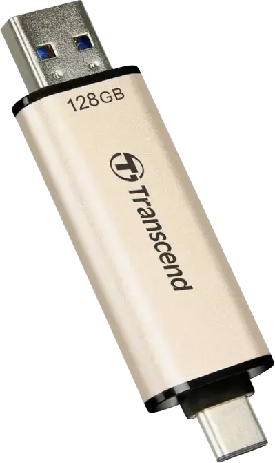Stick USB Transcend JetFlash 930C Dual USB 3.2 Gen 1 Type-A și Type-C, 128 GB, Memorie 3D NAND, Viteza citire 420MB/s, scriere 400MB/s, Suport OTG, Auriu