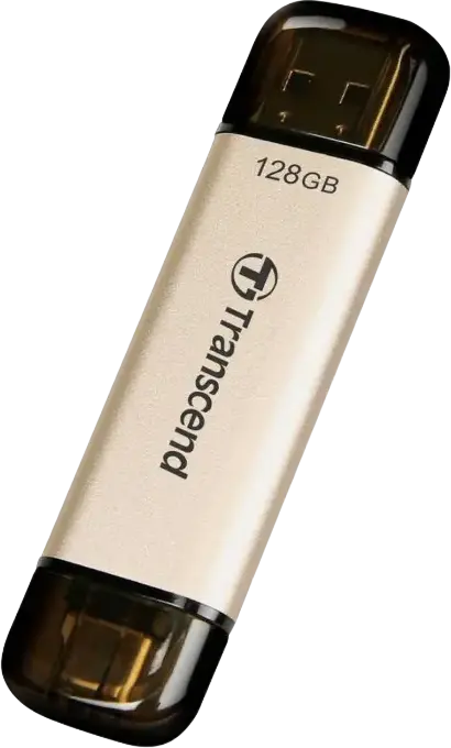 Stick USB Transcend JetFlash 930C Dual USB 3.2 Gen 1 Type-A și Type-C, 128 GB, Memorie 3D NAND, Viteza citire 420MB/s, scriere 400MB/s, Suport OTG, Auriu