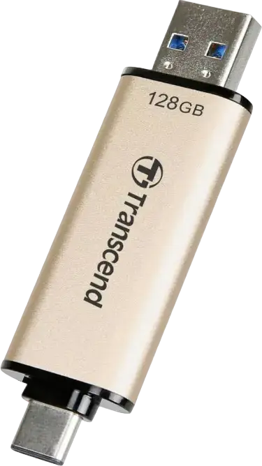 Stick USB Transcend JetFlash 930C Dual USB 3.2 Gen 1 Type-A și Type-C, 128 GB, Memorie 3D NAND, Viteza citire 420MB/s, scriere 400MB/s, Suport OTG, Auriu