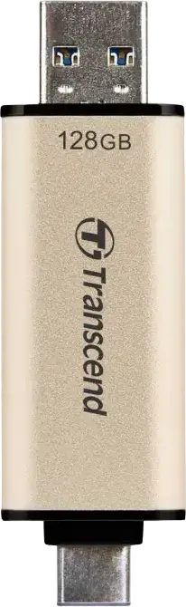 Stick USB Transcend JetFlash 930C Dual USB 3.2 Gen 1 Type-A și Type-C, 128 GB, Memorie 3D NAND, Viteza citire 420MB/s, scriere 400MB/s, Suport OTG, Auriu